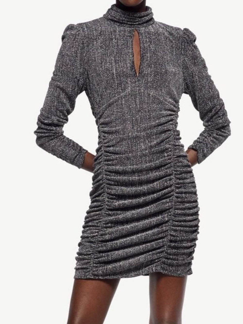 Zara Elina Metallic Ruched Bodycon Mini Dress Party Cocktail NWT Small